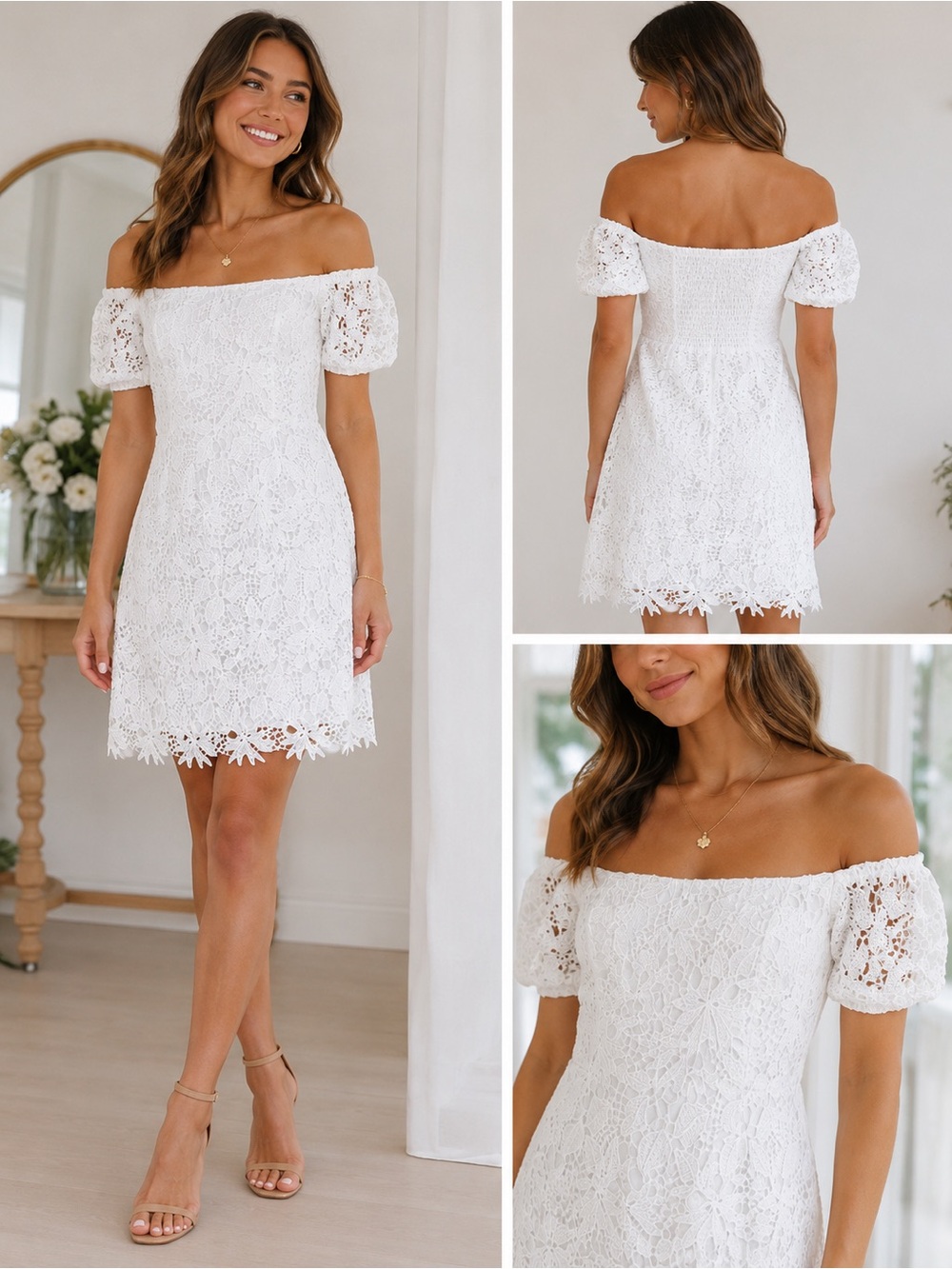 Lucy Paris Off Shoulder Lace Dress White Floral Crochet Lace